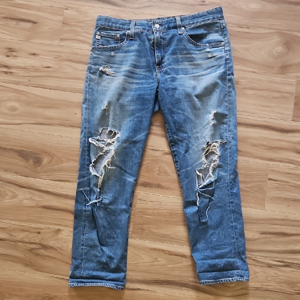 AG Ex-boyfriend Slouchy Slim 31 Distressed Blue Jeans